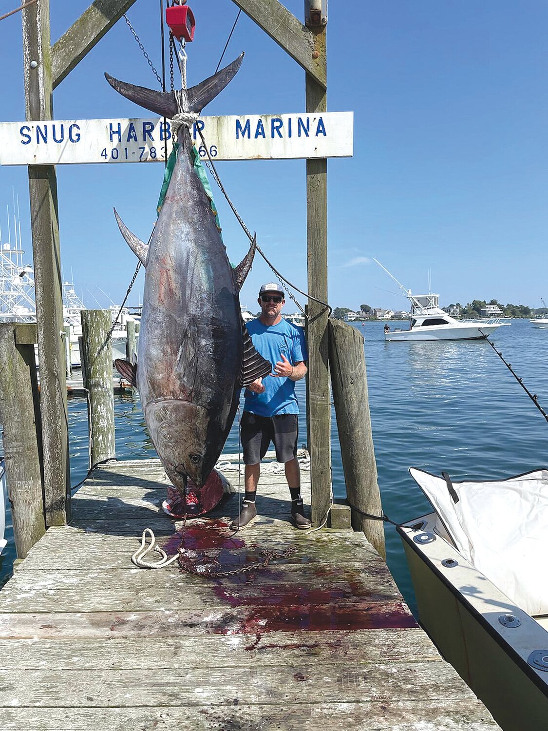 Nick Papa of South Kingstown, captain of the vessel Ruthless, took first place in the Boston Bluefin Classic with this 788-pound giant bluefin tuna caught off Scarborough Beach, R.I.