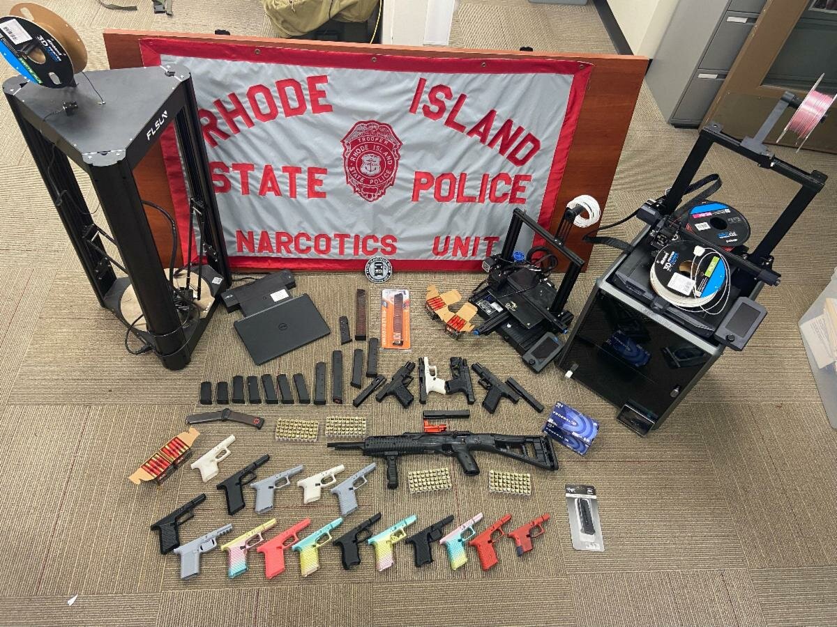 The cache of illegal 3D-printed weapons found by the Rhode Island State Police in the possession of an East Providence resident.