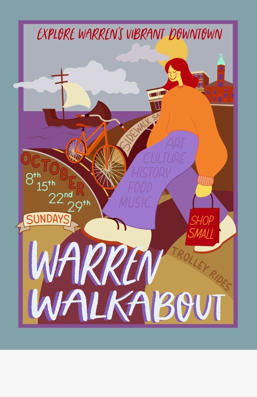 Stevilyn Dybowski, a Somerset, Mass., resident, designed this poster. “I wanted to have this poster embody the happy energy that Warren radiates and also display the amazing highlights of this event,” they wrote in their application.