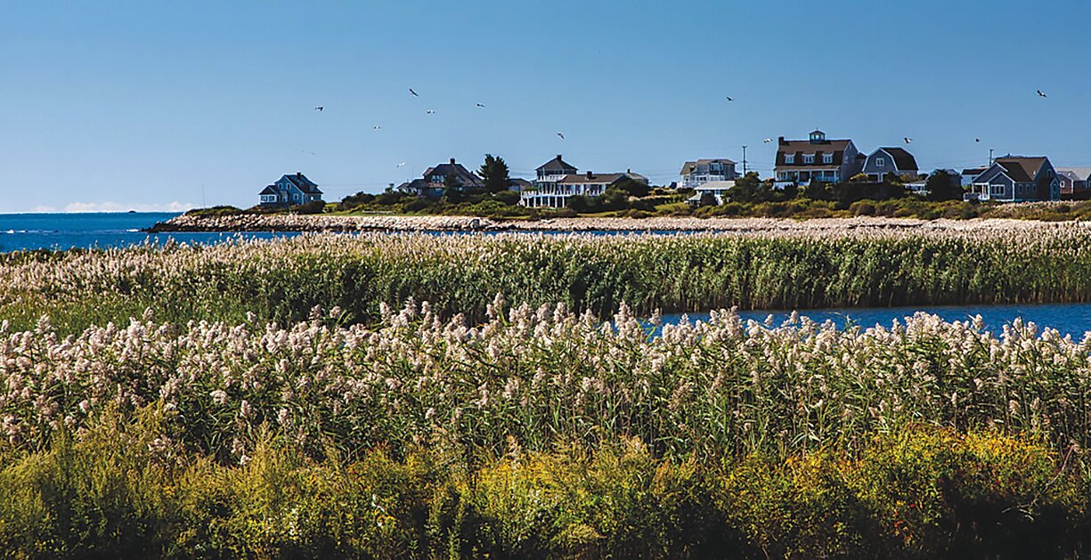 The mouth of the Westport River, home to open spaces, ocean waters and beautiful homes.