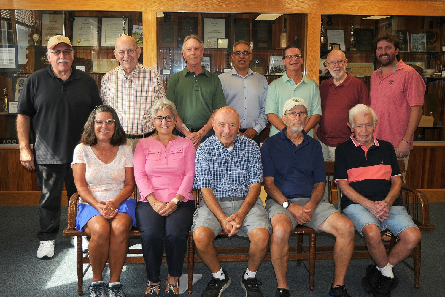 The Warren Athletic Hall of Fame is celebrating its 25th anniversary this year. Seated (l-r) are its committee members: Diane Abbruzzi Gempp, Chairperson Martha Delekta, John Jannitto, Butch Lombardi and Ted Abrain. Standing (l-r) are: Jay Ferreira, Jack Flynn, Jay Barry, Gary Martins, Chuck Connolly, Charlie Francis, and Matt Oliveira, grandson of founder Pete Sepe. Not present are Joe Catalfano, Jim McMahon and Al Sweet.