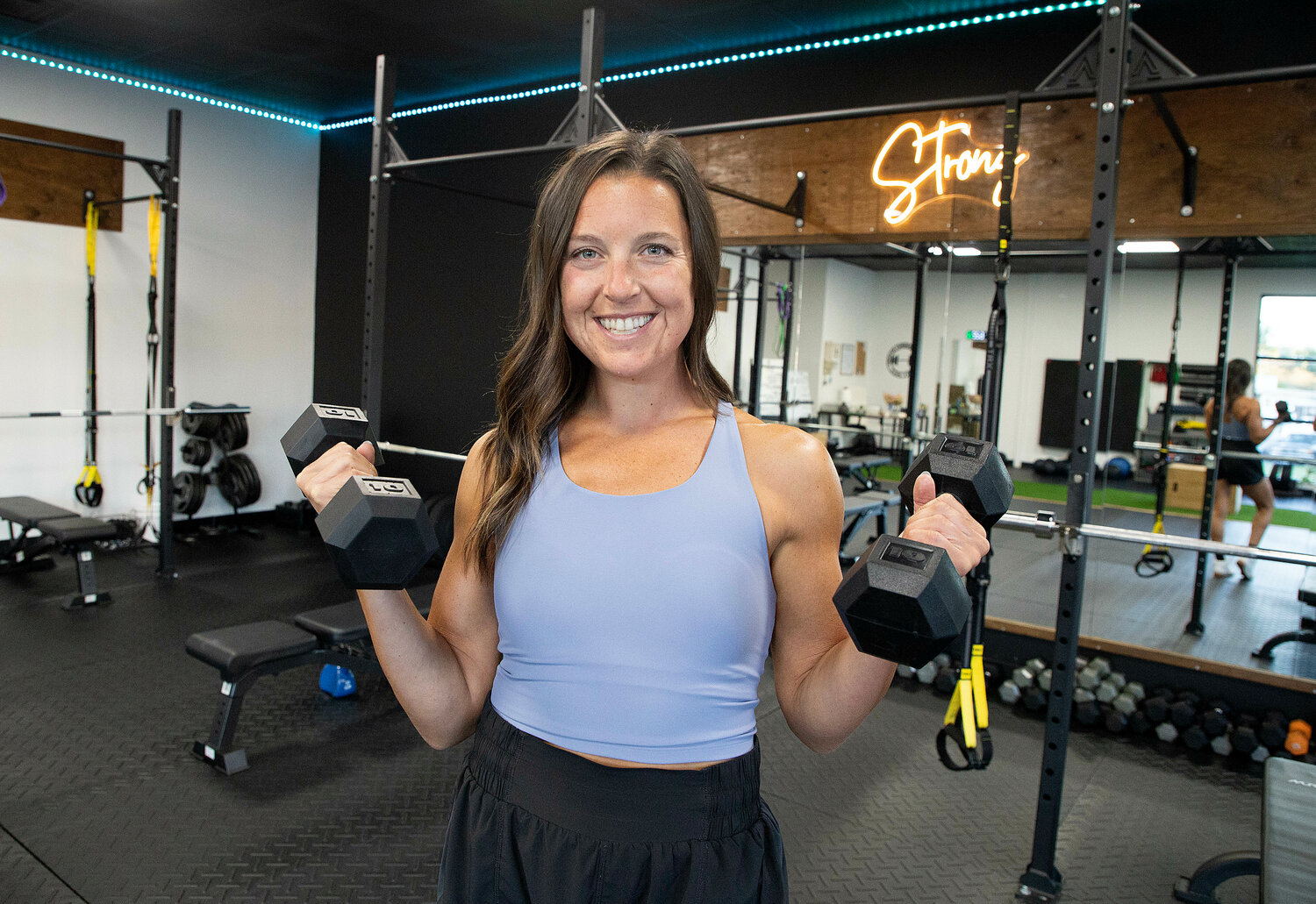 Kasey Brown inside her new fitness studio, “True Training Studio” at 349 Metacom Ave.
