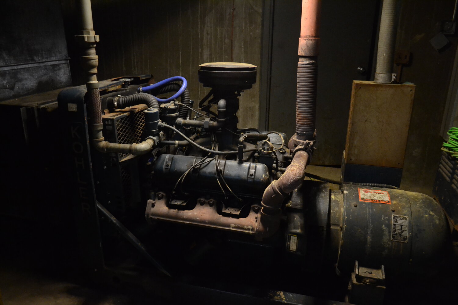 A generator original to the building, which was built in 1965, looks directly out of a Steampunk novel.