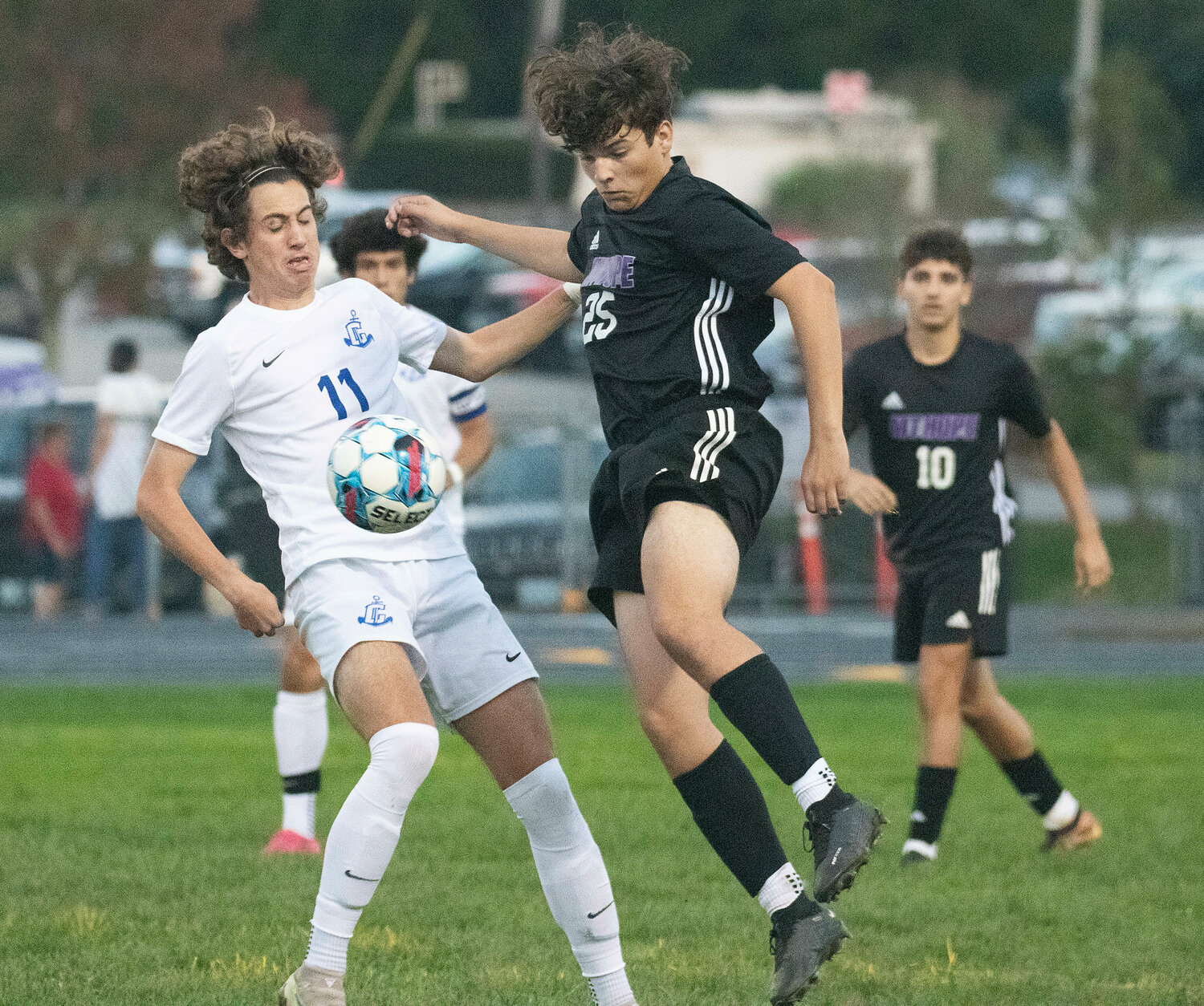 Midfielder Dylan DeOliveira thwarts a Cumberland attack during the Huskies 1-0 loss to the Skippers on Wednesday night.