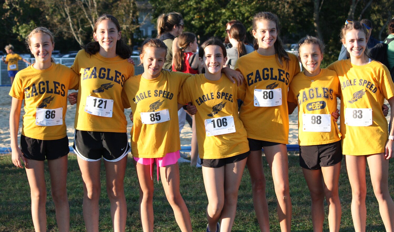 Before going on to win, members of the BMS Girls Varsity team Abby Glass, Caitie Wilbur, Garly Gill, Molly Reagan, Charlotte Farrell, Annabelle Meech and Gracie Gaines (from left to right) pose for a photo.