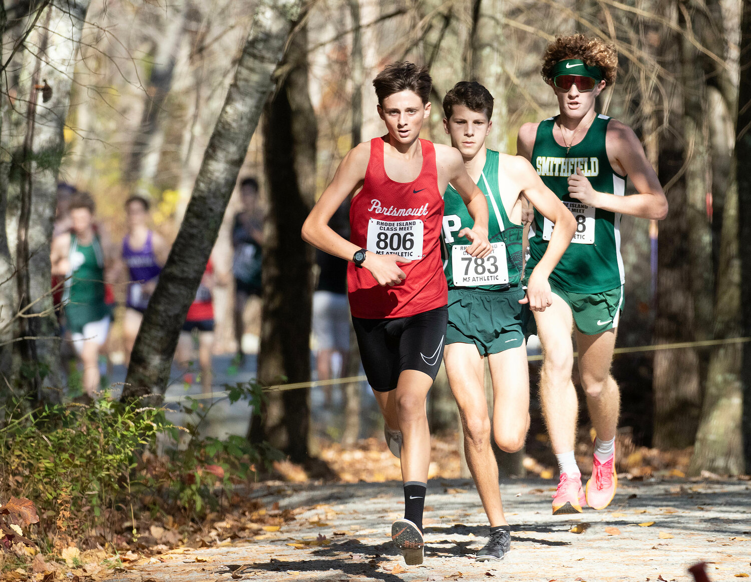 Portsmouth High’s Sean Gray came in second place among the boys in the Class B Cross-Country Championship at Ponaganset High School on Saturday. He ran the five-kilometer course in a time of 16:23.54 and was the youngest competitor to finish in the top 15.