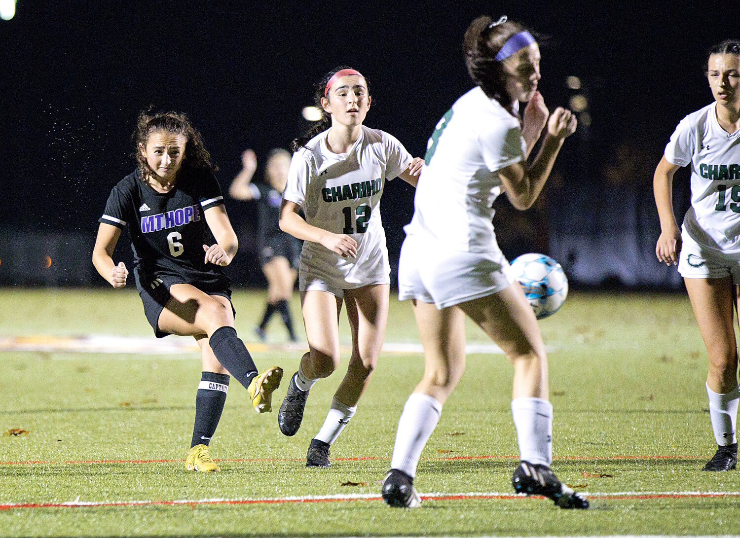 Caitlyn Terceiro fires a shot toward the goal during the second half of Tuesday's semifinal match.