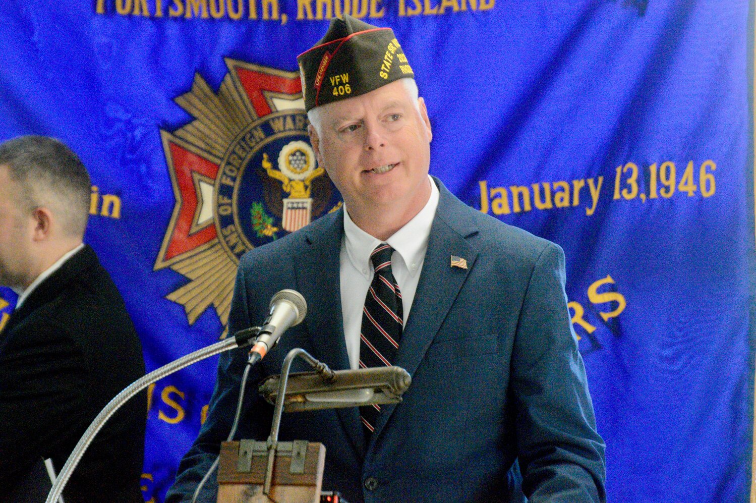 Capt. Mark L. Turner, U.S. Navy (Ret.) was the guest speaker at the Veterans Day ceremony held at the VFW Post 5390 Saturday morning. The event also served as the grand reopening of the building, which has undergone major improvements in the past several weeks.