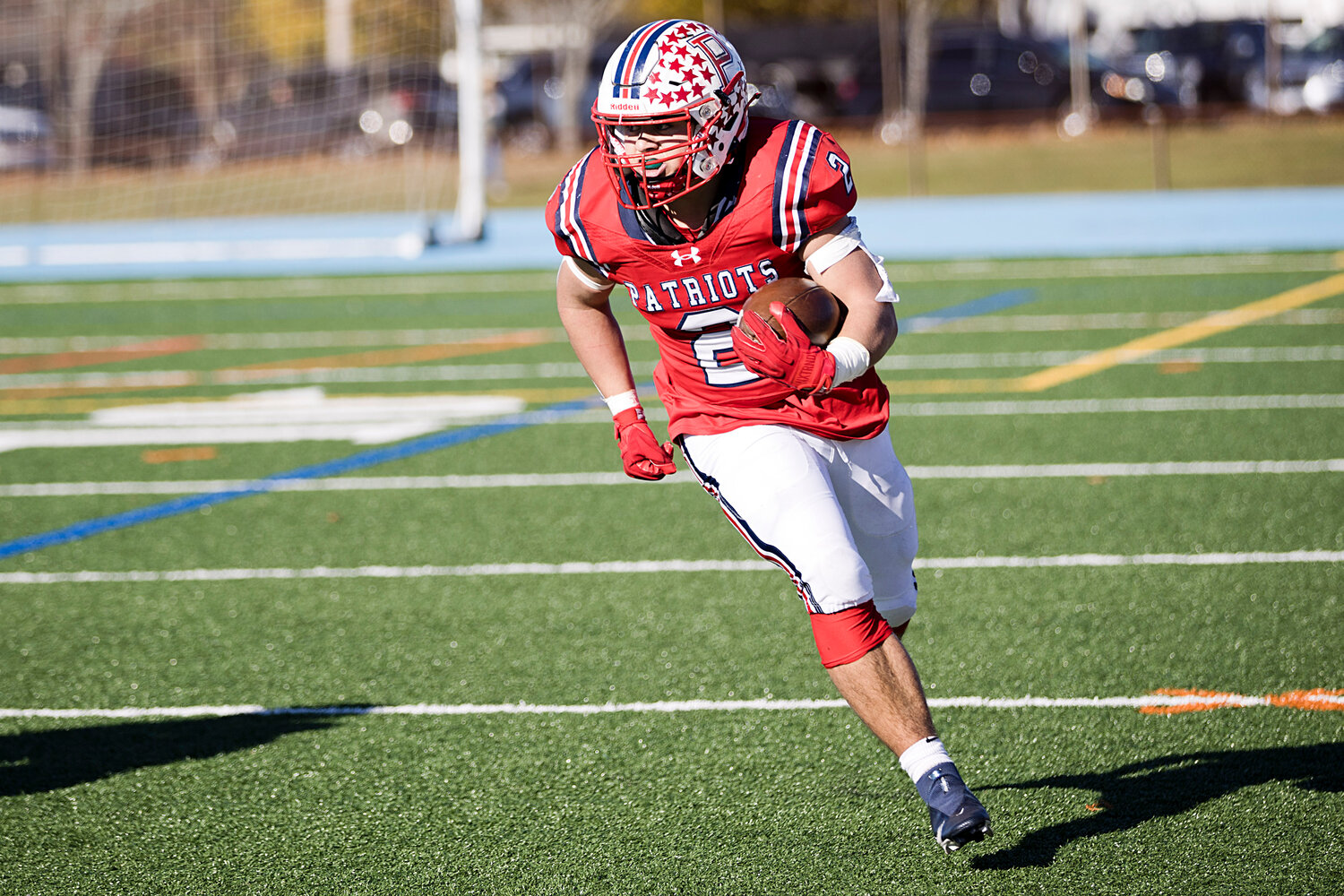 Adam Conheeny races upfield after intercepting a pass in the second half.