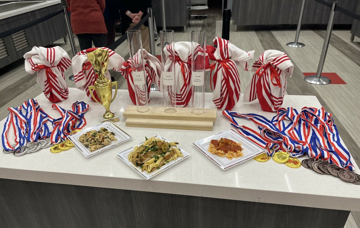 The dishes and the medals.