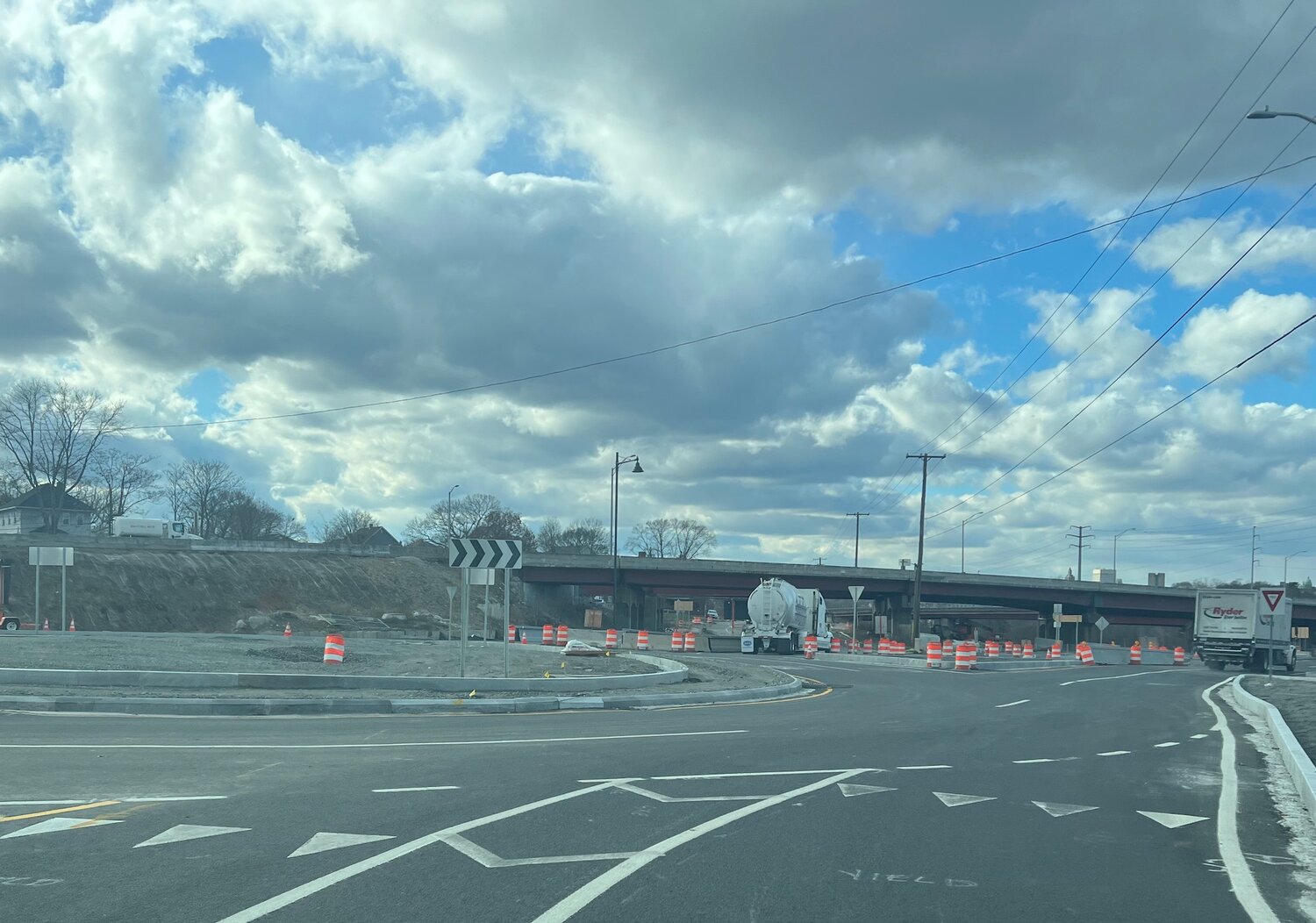 A view of the roundabout at the new Henderson Bridge from the Massasoit Avenue side.