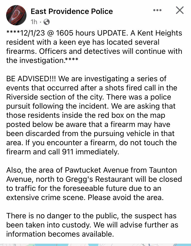 The alert the EPPD issued on Facebook earlier in the day.