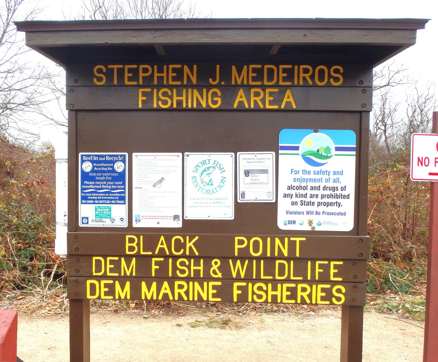 The Stephen Medeiros Fishing Area at Black Point, Narragansett was dedicated Saturday.