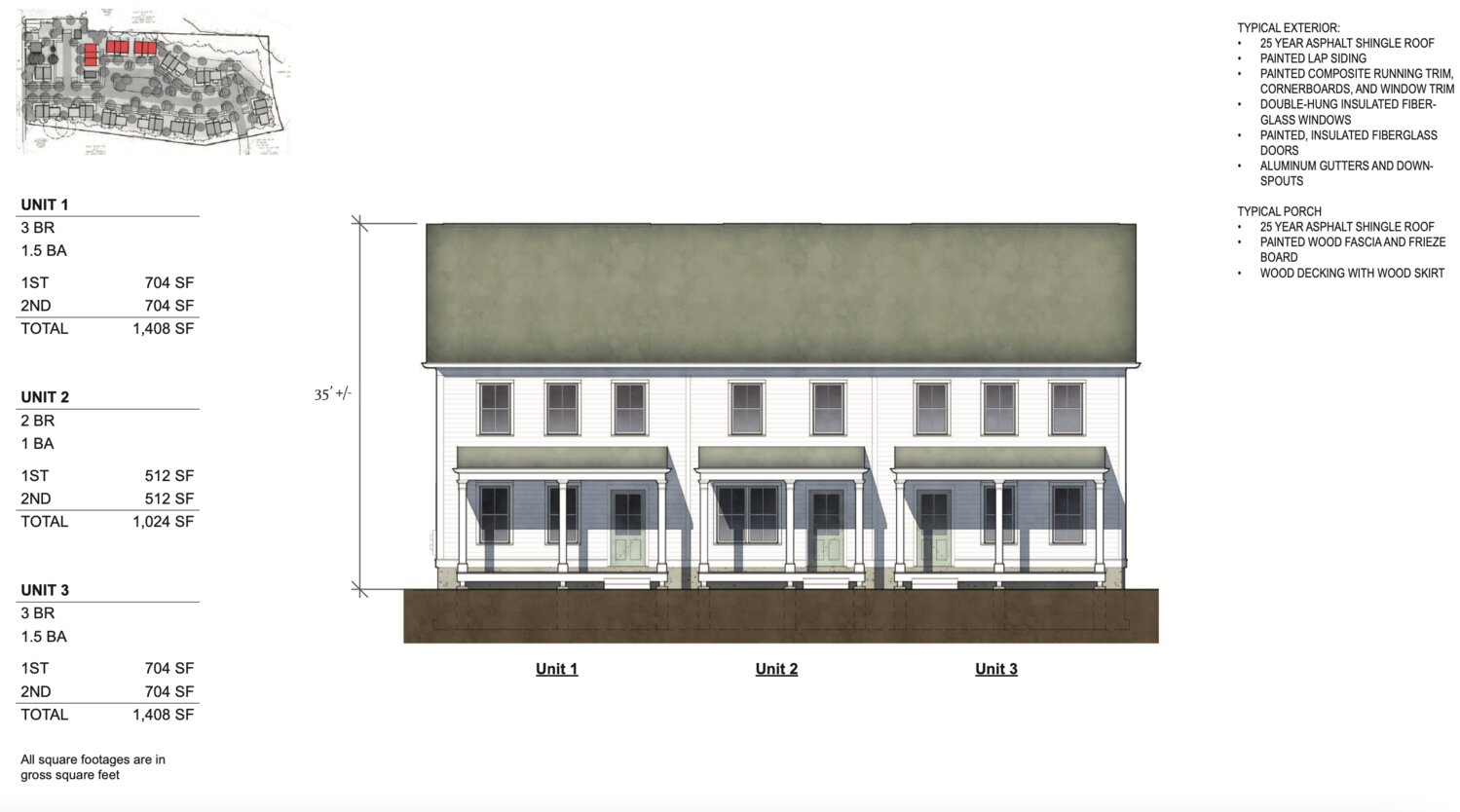 An elevation rendering shows how one town house would be split into three units, with a mix of three-bedroom and two-bedroom apartments inside. The total number of units in the development is 40, with 88 total bedrooms.