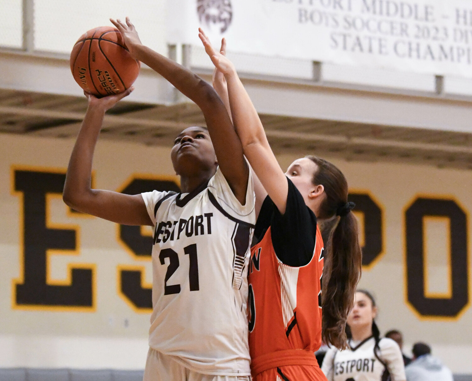 Jenna Egbe looks to shoot during the win. Egbe scored 9 points.