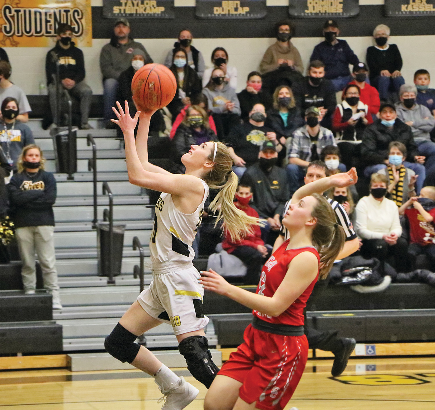 FAST BREAK -- Maddy Mueller bursts up court for the open layup during Tuesday night’s first round of Class 2A Regionals against Sioux Central. The Lady E-Hawks would dominate the Rebels in a 62-33 victory at Emmetsburg High School.
 -- Joseph Schany photo