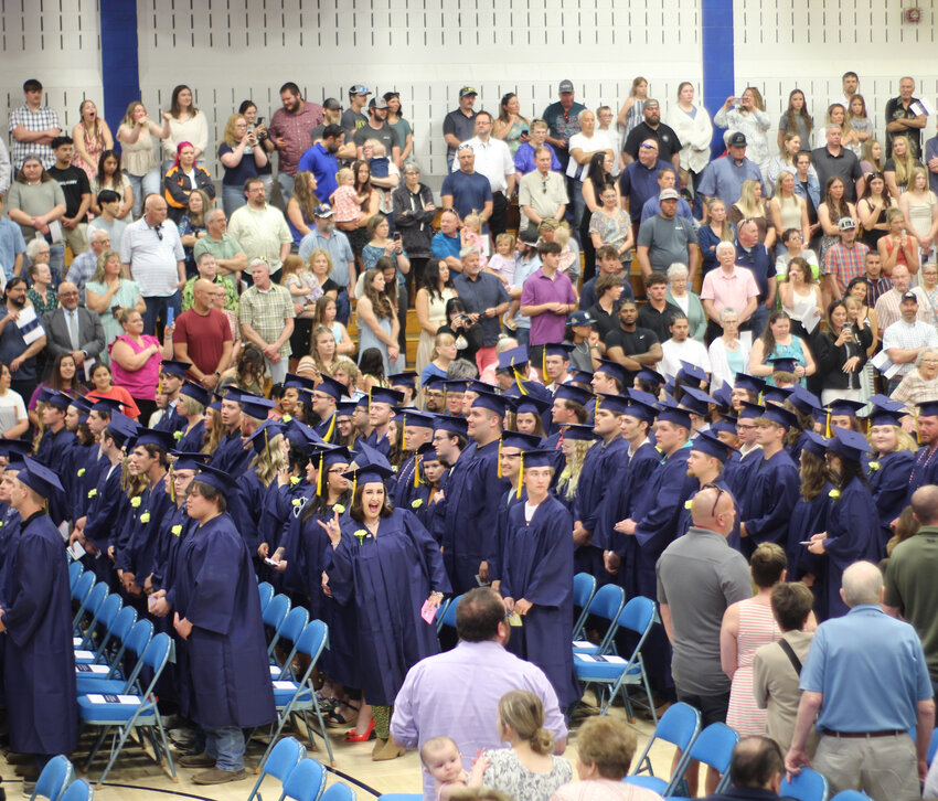 Happy graduates wait to be dismissed at the end of the Iowa Lakes Community College’s commencement ceremony.