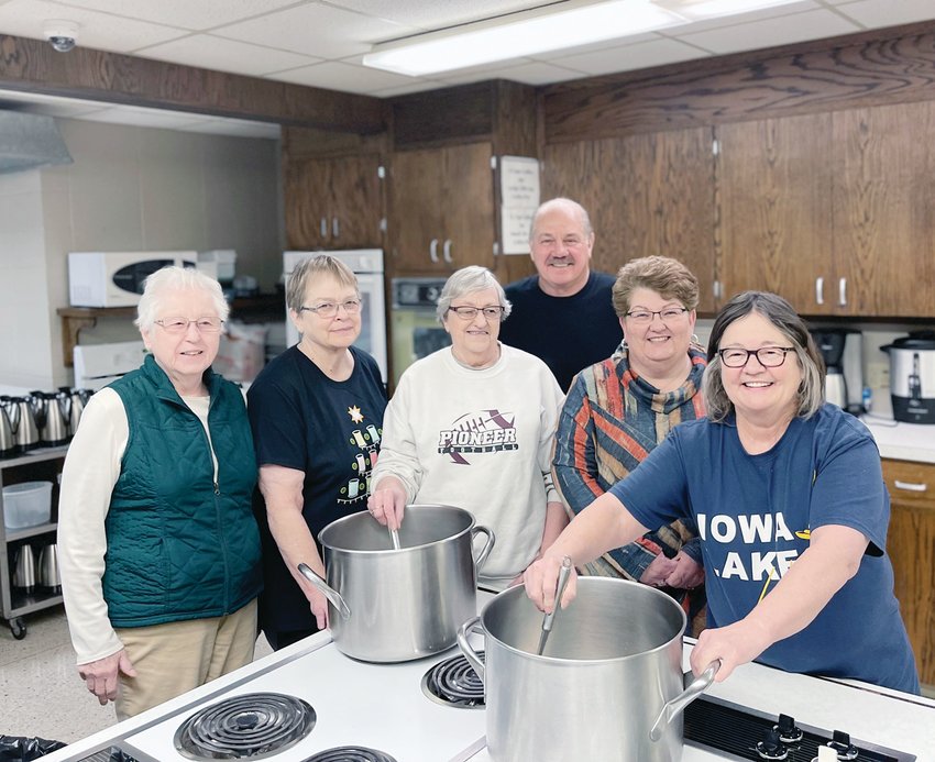 The founding crew of Wesley&rsquo;s Kitchen is planning a lunch for Jan. 31. From left, Gladys Godfrey, Geri Boe, Donna Fredrickson, Pastor Kevin Moore, Nancy Rosberg and Sue Koons. Find a recipe from the group on Page 4A of today&rsquo;s Estherville News.  Photo by Amy H. Peterson