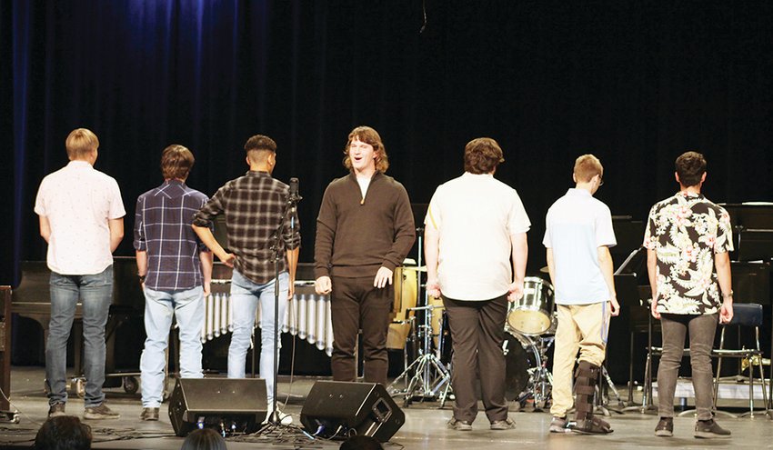 The Iowa Lakes Men&rsquo;s ensemble added choreography to the vintage surf song, &ldquo;Barbara Ann.&rdquo; Photo by Amy H. Peterson