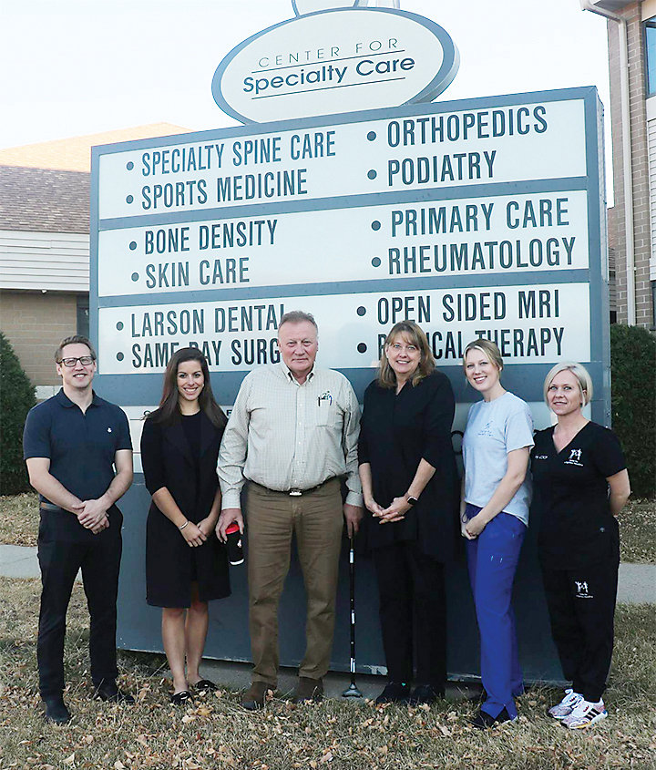 Center for Specialty Care staff include, from left: Dr. Andrew Maiers, physician; Alexi Laubenthal, surgical assistant; Dr. Corey T. Welchin, orthopedic surgeon; Dr. Julie Dodds, orthopedic surgeon; Tiah Weringa, clinic assistant; and Amy Rowe, CNP.