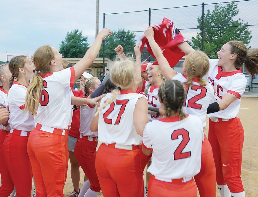 The members of the Estherville Lincoln Central Softball Team punched their ticket to the 2023 Class 3A State Tournament next week with Tuesday&rsquo;s 3-1 victory over West Lyon in a region final.