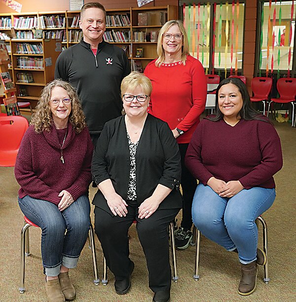 The 2023-24 Estherville Lincoln Central School Board was installed at its Nov. 21 meeting. Front from left are members Kathy Beernink, Lili Jensen, Flor Hernandez; back row: Jeff Soper, president, and Sandy Fandel, vice president.