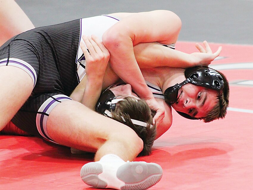 GT/RA&rsquo;s Owen DeMoss works for a pin in a recent match.