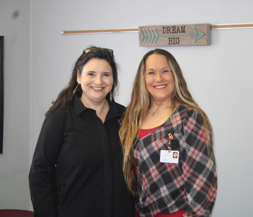 Estherville resident Jody Hobmeier, right, takes a moment in the new office of Rosecrance Jackson Recovery Center with clinical supervisor Susan Garro. Hobmeier will be holding individual assessment and therapy sessions and group therapy in the office and said the coffee will be on.