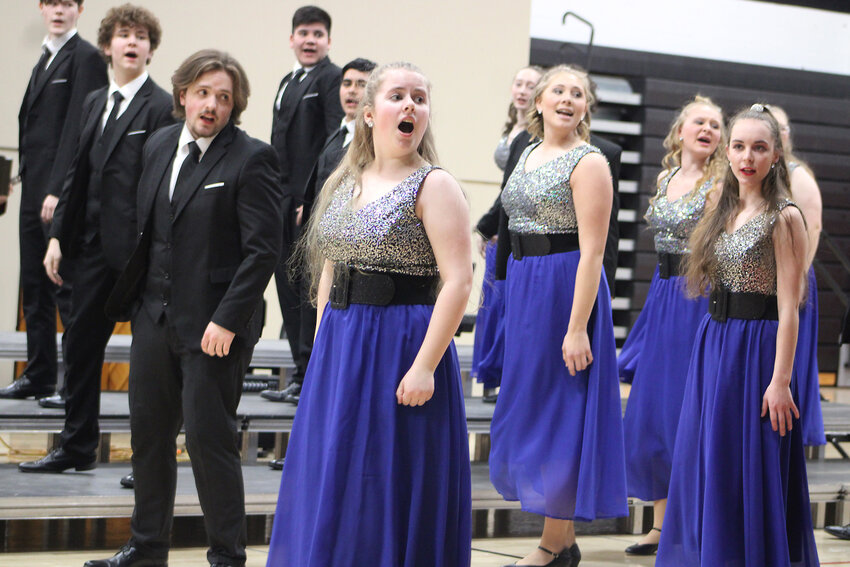 Under the direction of Kameron DeMoss, the Estherville Lincoln Central Show Choir “Momentum” was one of many acts that performed at the annual Pops Concert last Thursday, March 7. For more scenes from the event, turn to Page 2A of today’s Estherville News.