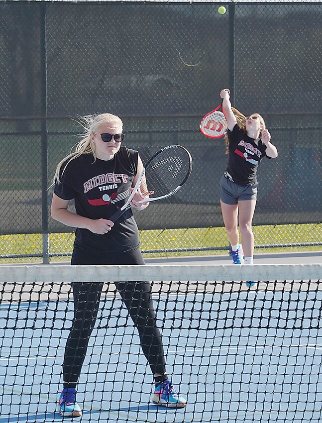 ELC seniors Jersie Nitchals and Kennedy Paul play well together. The duo took first in doubles at the Lakes Conference Meet last week to earn all-conference honors. The postseason is quickly approaching, as Nitchals and Paul will try to make their way back to the state meet.