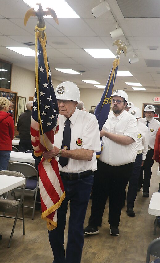 The Ringsted Honor Guard filed into the American Legion/Community Center during the town&rsquo;s Memorial Day ceremony Monday.