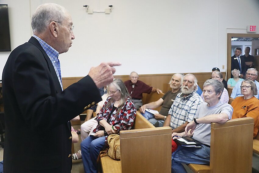 Area residents filled the courtroom at the Emmet County Courthouse for US Sen. Charles Grassley&rsquo;s visit to Estherville last week.