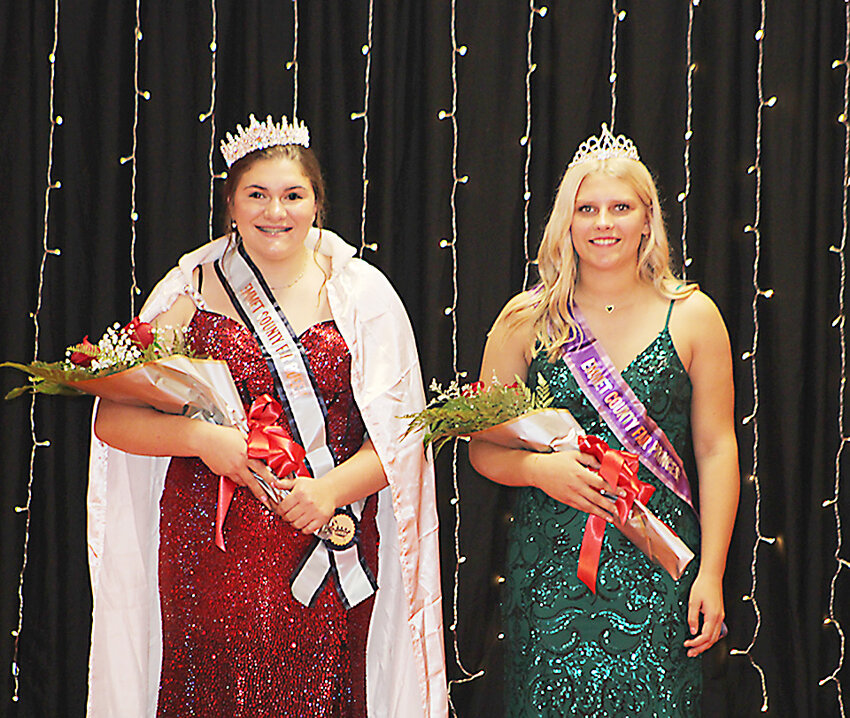 Kruse crowned fair queen 
Addison Kruse, left, was named Emmet County Fair Queen at Tuesday’s coronation ceremony. The night also included judging for fashion events, announcement of winners in the communications events and dance performances, the naming of the Friend of the Fair, commemoration of memorial trees, and the 4-H Hall of Fame recipient. The event was moved to Tuesday night from its traditional Thursday time to avoid conflicts with other events. Jo Oleson, right, is 2024 Emmet County Fair Princess.