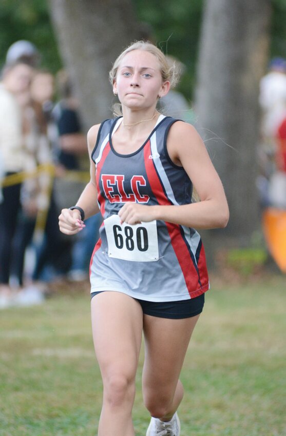 Morgan Clabaugh finishes her race at the Humboldt Invitational on Monday.