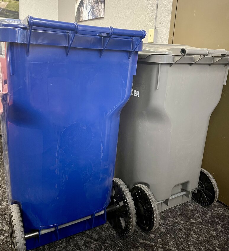 The city brought in these samples of the containers city residents will use for their solid waste collection starting sometime in 2025.