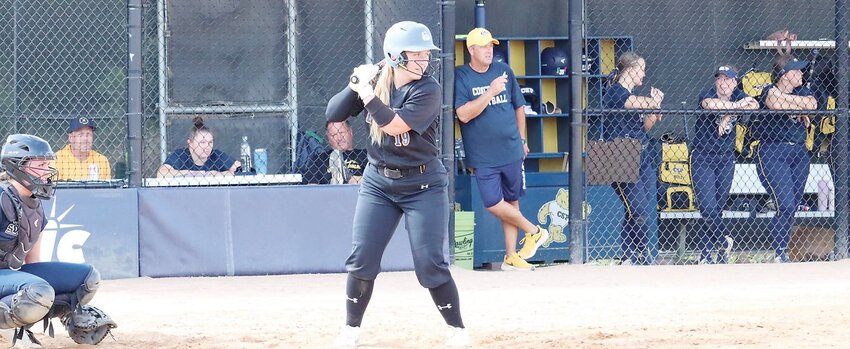 Bailey Smith, an Iowa Lakes freshman from Lawrence, Kan., prepares for the pitch during the Lakers&rsquo; spring trip in Florida.