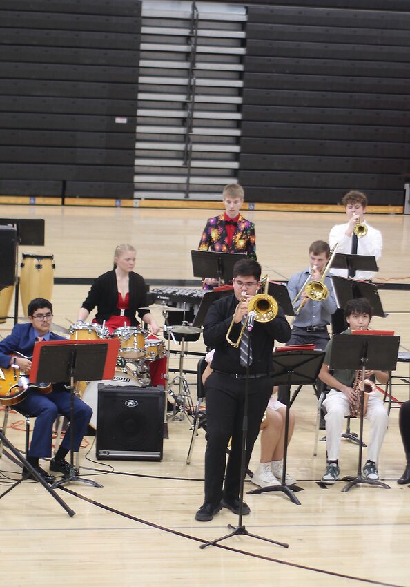 Alex Leal took solos on both trombone and voice at last weeks Estherville Lincoln Central Variety Show