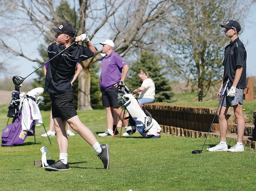 ELC’s Thomas Beaver hits a drive at the Midgets’ final home meet earlier this month.