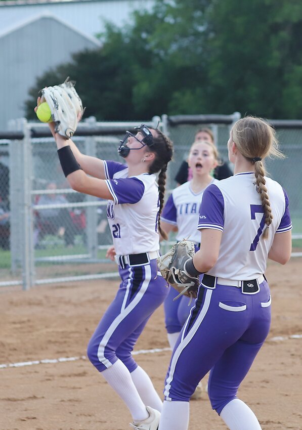 GT/RA pitcher Lauryn Hough helps her own cause, catching a short pop up during a recent game in Ruthven.