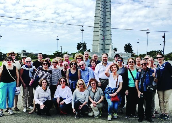 The group stops for a photo in Revolution Square. /Temple Beth-El