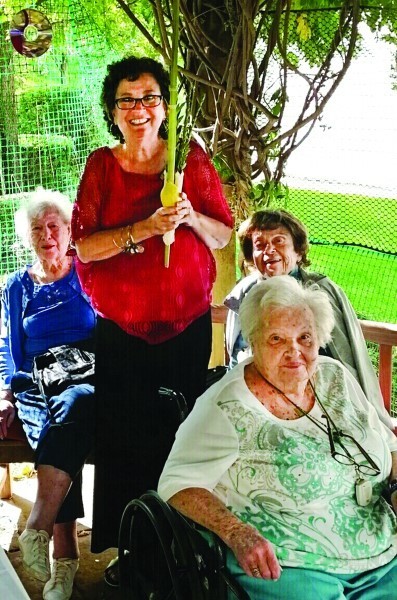 Holiday under the sukkah at The Phyllis Siperstein Tamarisk Assisted Living Facility in Warwick. Pictured, left to right, &nbsp;  Annette Pomerantz, Goldie Greene, Eleanor Paul and Lillian Lewis.