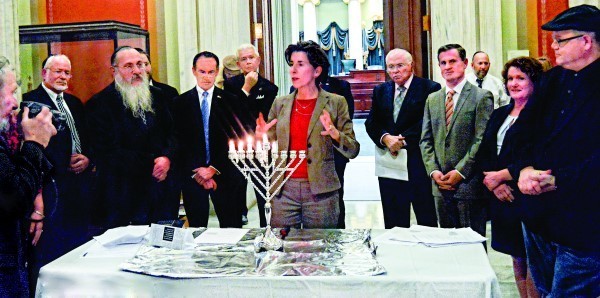 On Dec. 28, the menorah was lighted at the Rhode Island State House with Gov. Gina Raimondo and First Gentleman Andy Moffit in attendance, as well as other dignitaries, including the Consul General of Israel to New England Yehuda Yaakov.