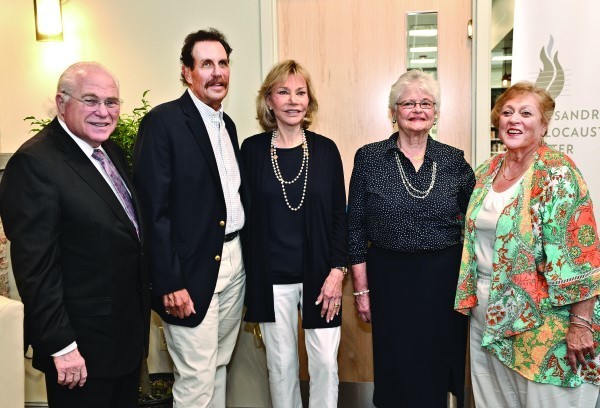 New SBHEC president Judge Ed Newman, Richard and Sandra Bornstein, outgoing president Judith Jamieson, SBHEC Executive Director May-Ronny Zeidman at the entrance   to the new Holocaust Education Center.