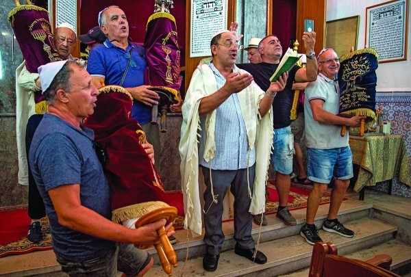 Moroccan Jews in synagogue in Marrakesh last year.