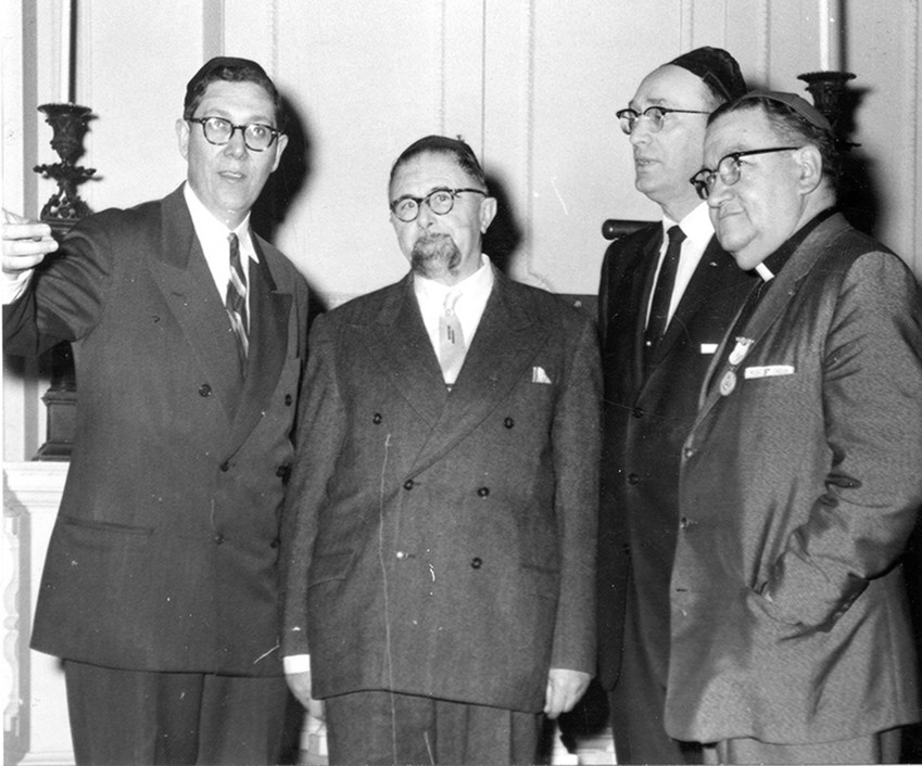 Touro Synagogue, Newport, VM013_GF4058, Rhode Island Photograph Collection, Providence Public Library, Providence, RI. Rabbi Theodore Lewis is on the far left.