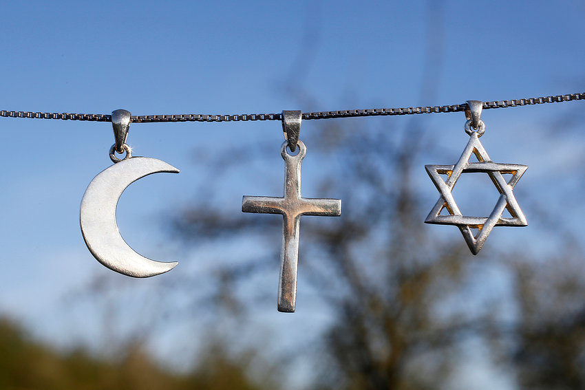 Symbols of islam, christianity and judaism.