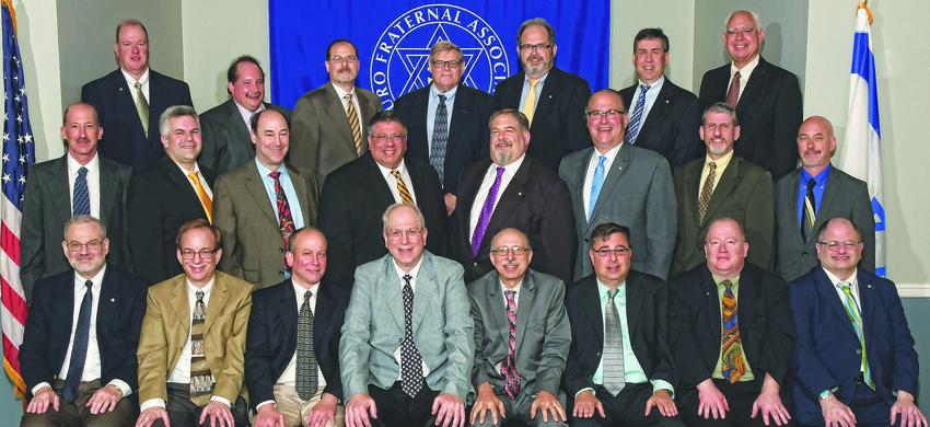 Serving as members of the Board of Directors and Officers of Touro Fraternal Association for 2019-2020 are, front row from left, Ried Redlich, Lester Nathan, David Altman, Bruce Wasser, Larry Berman, Richard Levenson, Max Guarino and Barry Schiff. Middle row, Peter Silverman, Mitchell Cohen, Jed Brandes, Stevan Labush, Alan Lury, Robert Miller, James Sinman and Jeffrey Harpel.  Back row, David Weisman, Adam Halpern, Barry Ackerman, Andrew Gilstein, Jeffrey Davis, Bruce Weisman and Andrew Lamchick. Absent for photo were Jeffrey Stoloff, Michael Smith, Richard Glucksman, James Goldman and Jonathan Finkle.