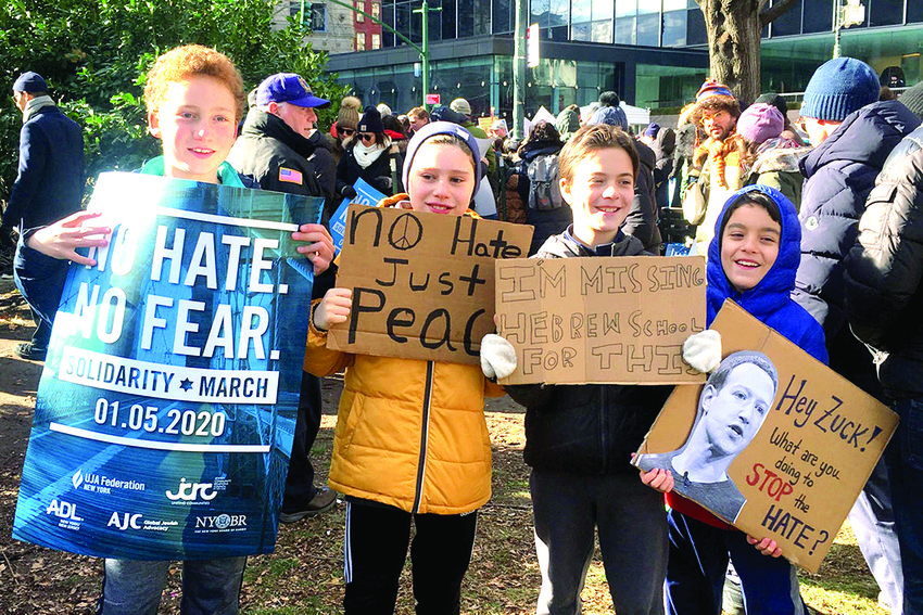 Kids at the march against anti-Semitism in New York, Jan. 5, 2020.