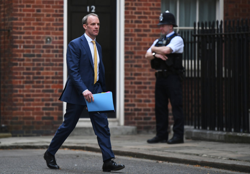 Dominic Raab, Secretary of State for Foreign and Commonwealth Affairs arrives for the daily Coronavirus briefing at No.10 Downing Street on April 07, 2020 in London, England.