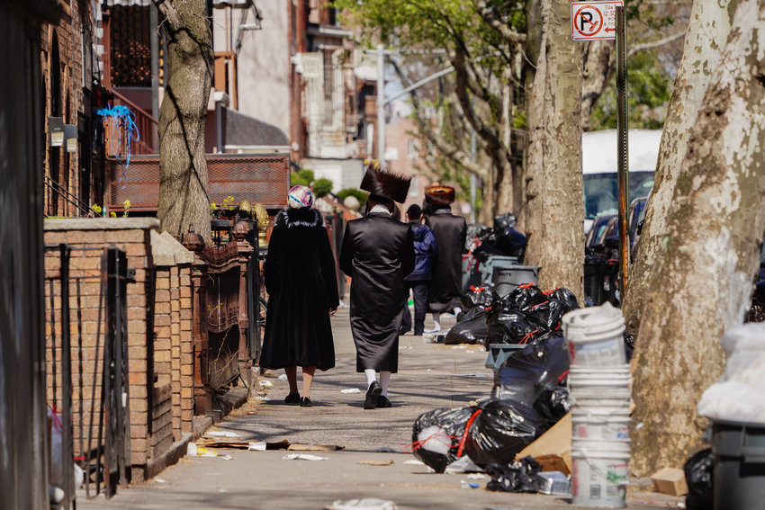 A view of orthodox jewish people during Passover in Williamsburg in Brooklyn New York USA during coronavirus pandemic on April 11, 2020. (Photo by John Nacion/NurPhoto)